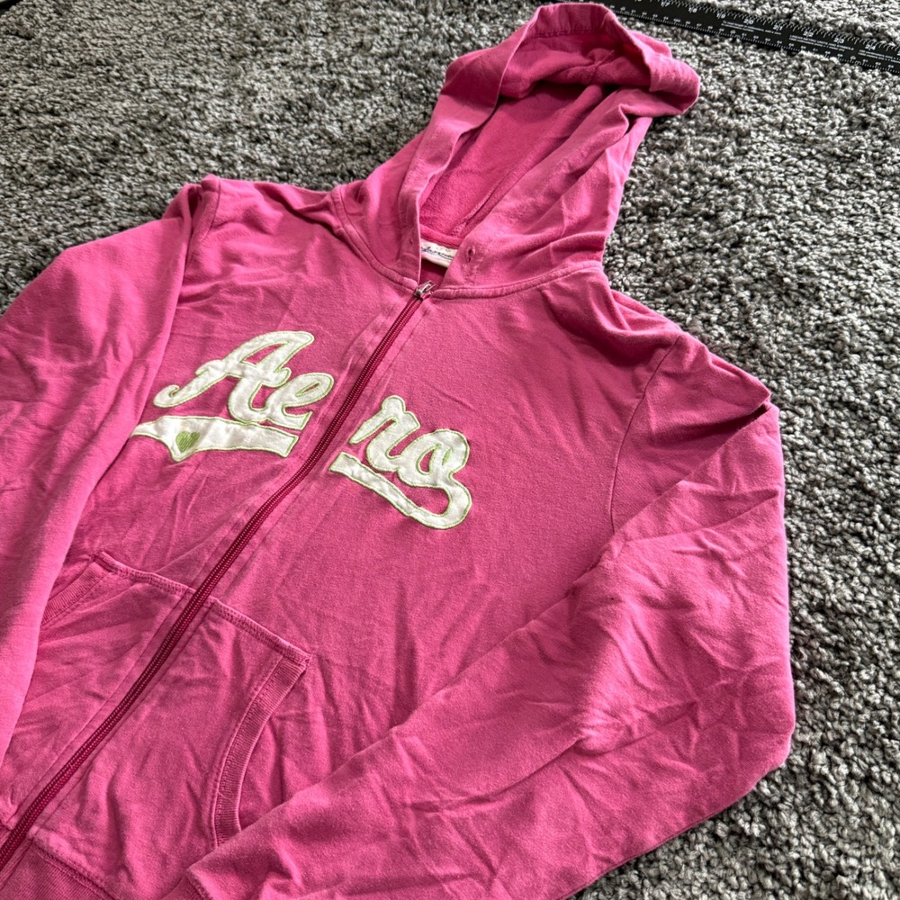 Vintage Aeropostale Full Zip Hoodie Women Pink Excellent Y2K Logo Large L